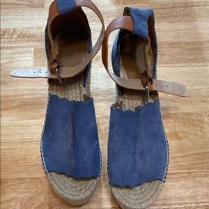 Chloe Suede Blue and Tan Espadrilles